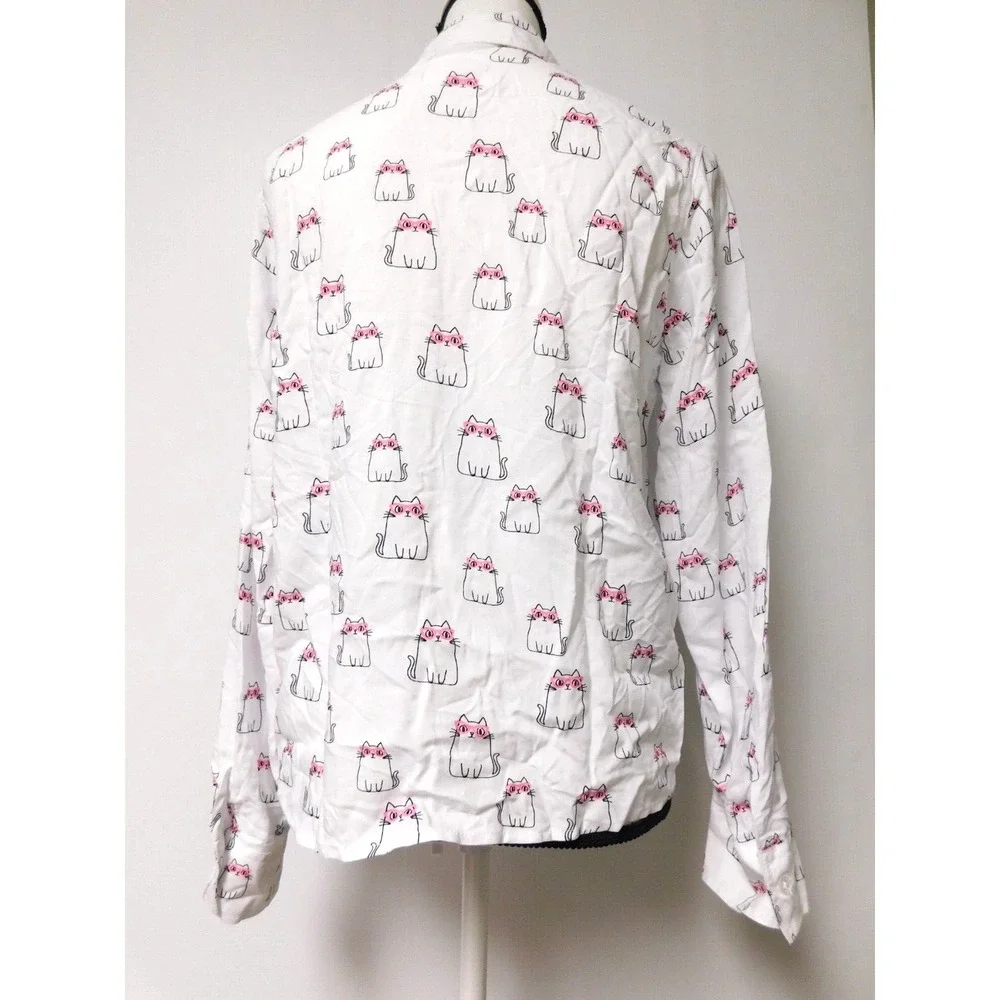 Justice Girls White Blouse with Cats Size 20 Ties in front at waist‎